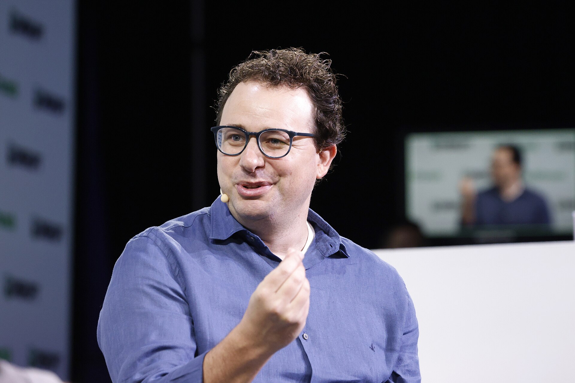 Anthropic co-founder and CEO Dario Amodei speaking on stage at TechCrunch Disrupt 2023 in San Francisco