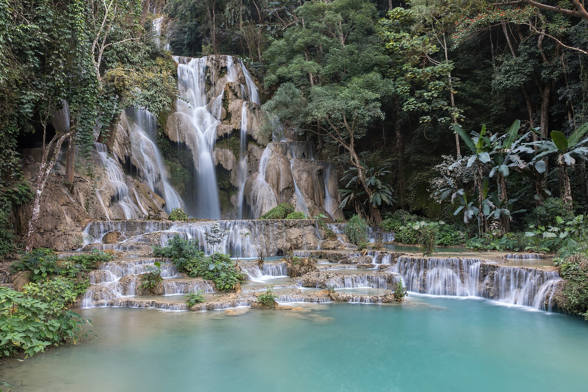 Kuang Si Falls and a turquoise pool south of Luang Prabang